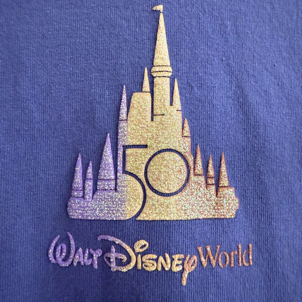 Disney Spirit Jersey, Purple Tee with Gold Castle Graphic, Worn Only Once!